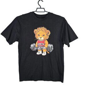 Mens Streignth Black T Shirt Lion Graphic 100% Cotton Short Sleeve Size XL